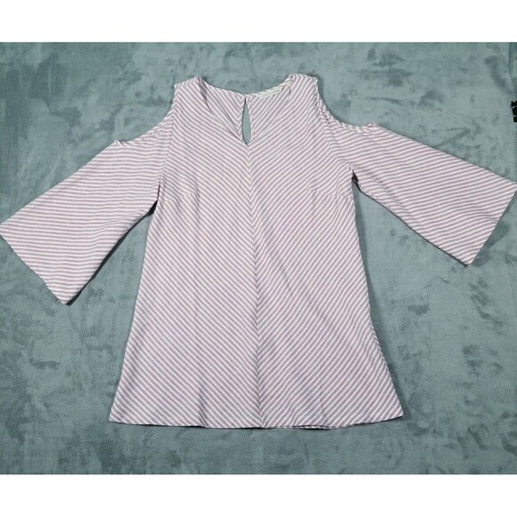 Soft Surroundings Landfall Tunic Small Pink Striped Cold Shoulder Linen Blend - Picture 1 of 10